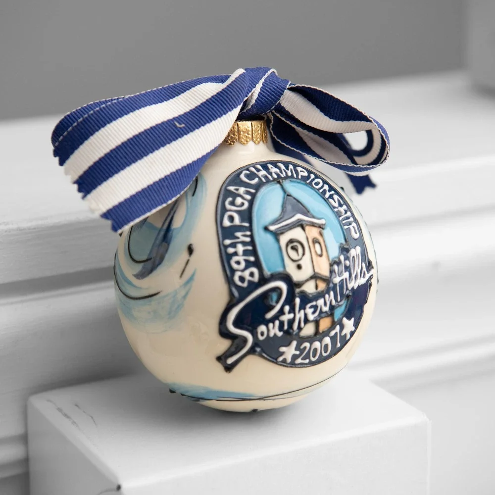 Hand Painted Pottery Ornaments Set 6 US Open PGA Golf Collectible
